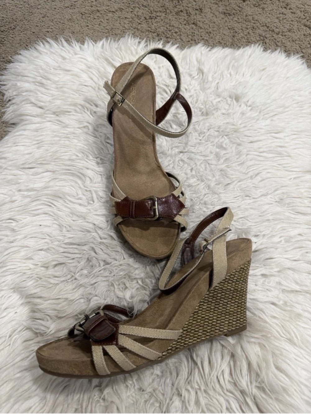 Aerosoles Strappy Cork High Espadrille Wedge Sandal Adjustable  Sz 11